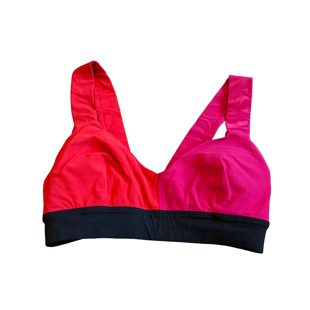 Colorblock Red & Pink Sports Bra with Black Band